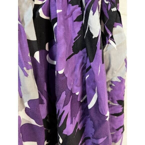 Smocked Waist Purple & Black Floral Print A-Line Mini Skirt Small - Picture 4 of 6